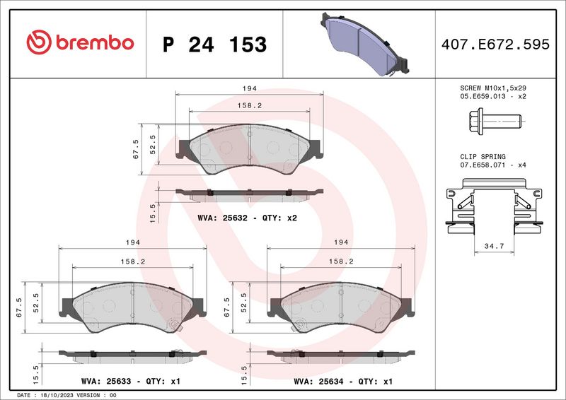 Комплект тормозных колодок, дисковый тормоз BREMBO P24153