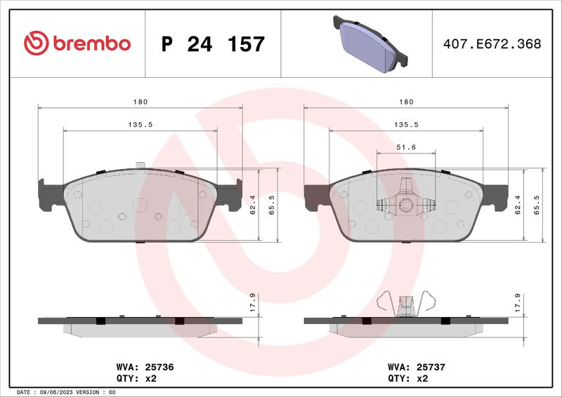 Комплект тормозных колодок, дисковый тормоз BREMBO P24157