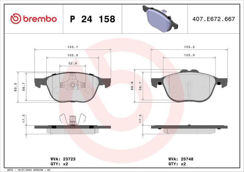 Комплект тормозных колодок, дисковый тормоз BREMBO P24158