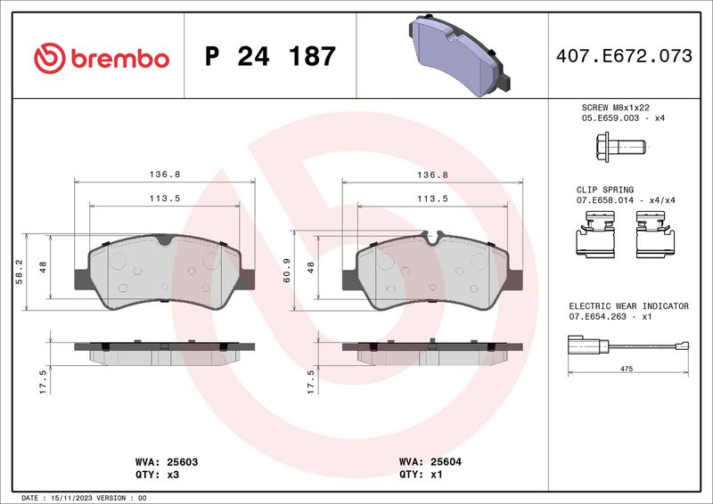 Комплект тормозных колодок, дисковый тормоз BREMBO P24187