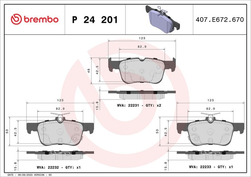 Комплект тормозных колодок, дисковый тормоз BREMBO P24201