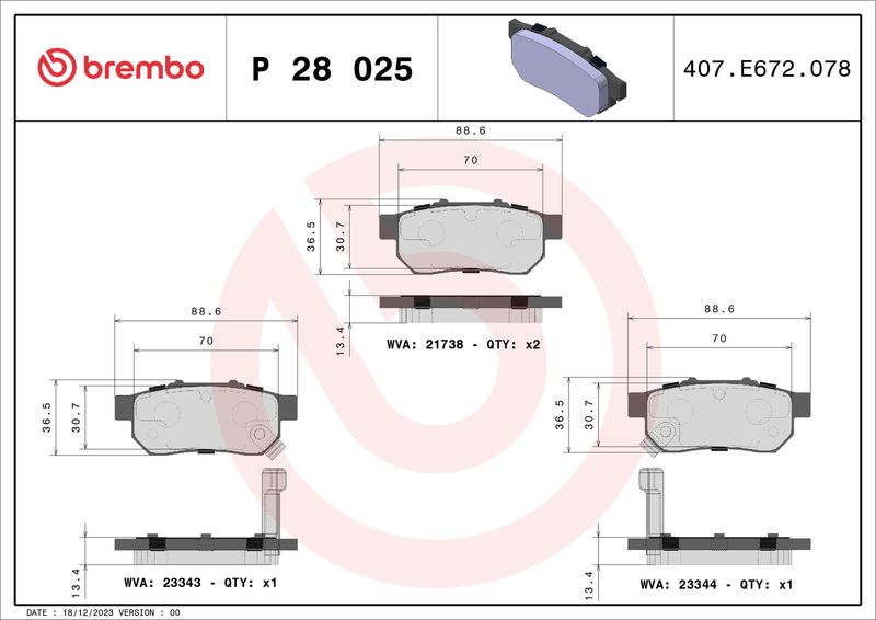 Комплект тормозных колодок, дисковый тормоз BREMBO P28025