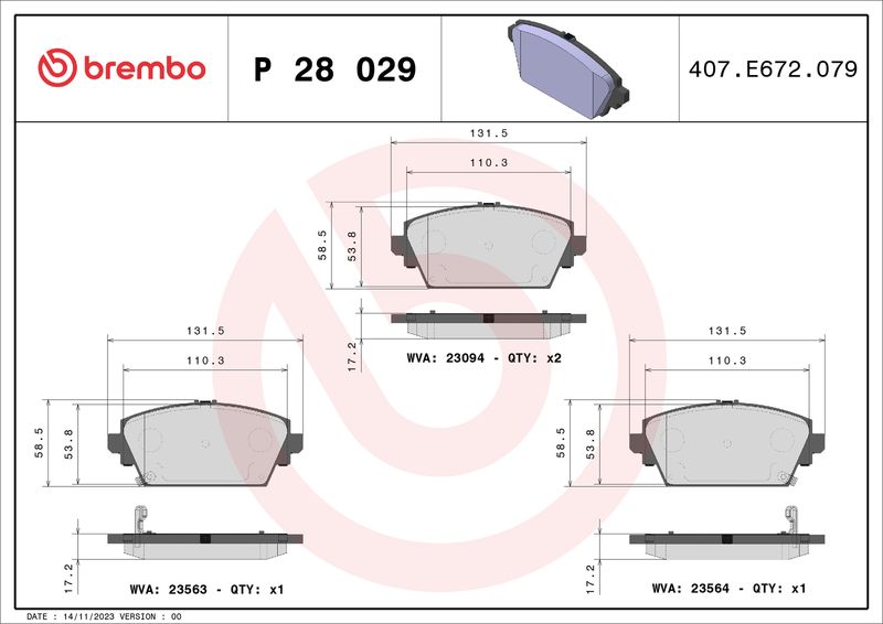 Комплект тормозных колодок, дисковый тормоз BREMBO P28029