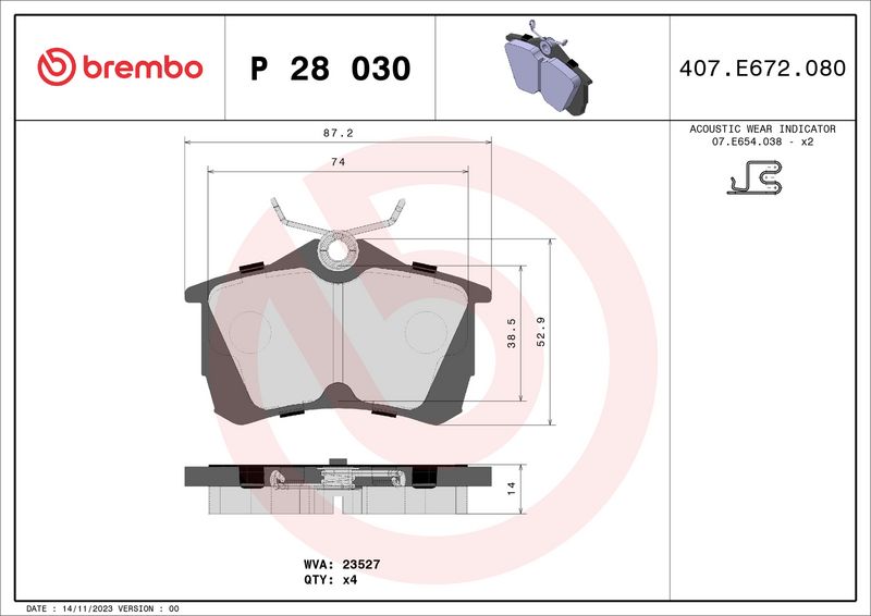 Комплект тормозных колодок, дисковый тормоз BREMBO P28030