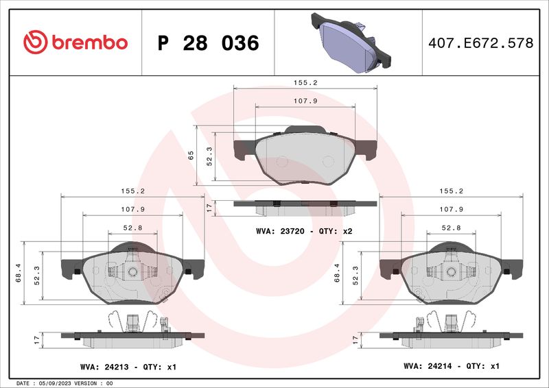 Комплект тормозных колодок, дисковый тормоз BREMBO P28036