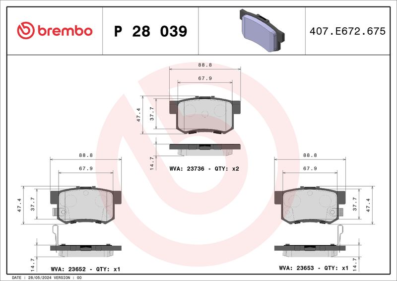 Комплект тормозных колодок, дисковый тормоз BREMBO P28039