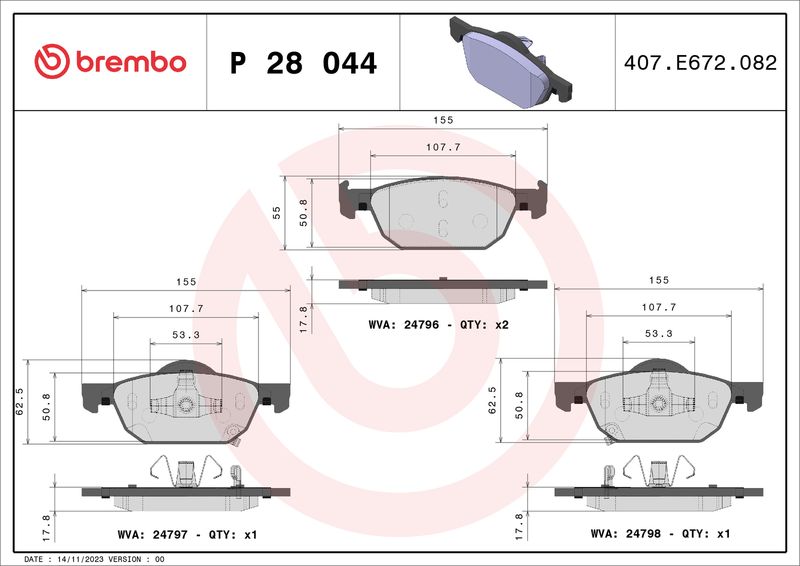 Комплект тормозных колодок, дисковый тормоз BREMBO P28044X