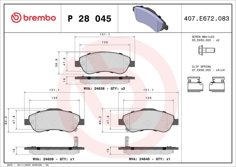 Комплект тормозных колодок, дисковый тормоз BREMBO P28045