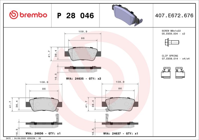 Комплект тормозных колодок, дисковый тормоз BREMBO P28046