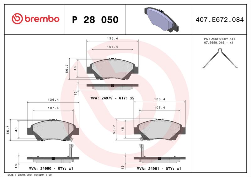 Комплект тормозных колодок, дисковый тормоз BREMBO P28050