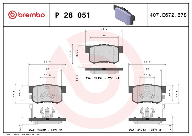 Комплект тормозных колодок, дисковый тормоз BREMBO P28051