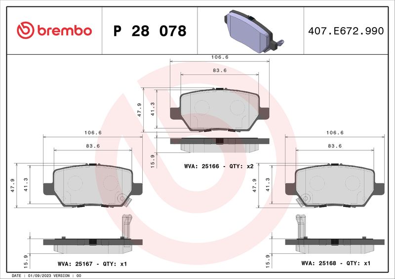 Комплект тормозных колодок, дисковый тормоз BREMBO P28078