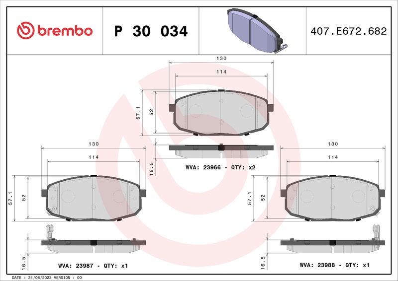 Комплект тормозных колодок, дисковый тормоз BREMBO P30034