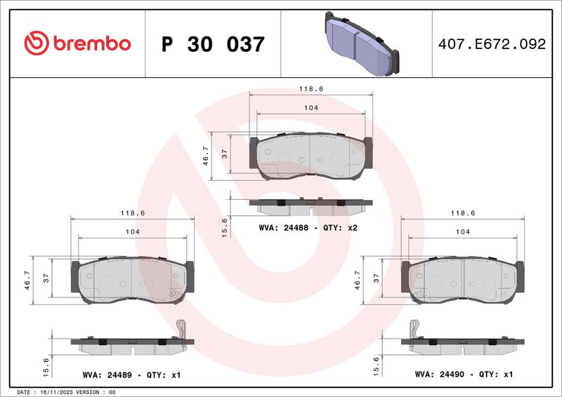 Комплект тормозных колодок, дисковый тормоз BREMBO P30037