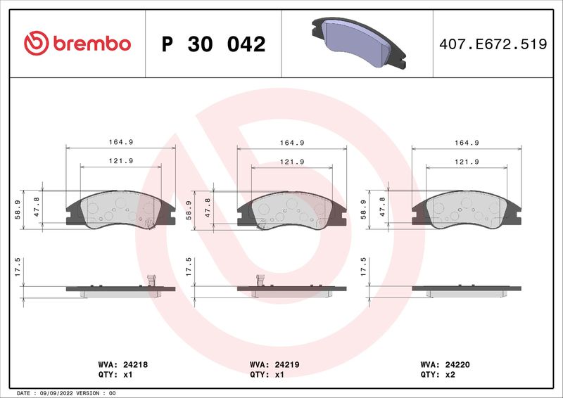 Комплект тормозных колодок, дисковый тормоз BREMBO P30042
