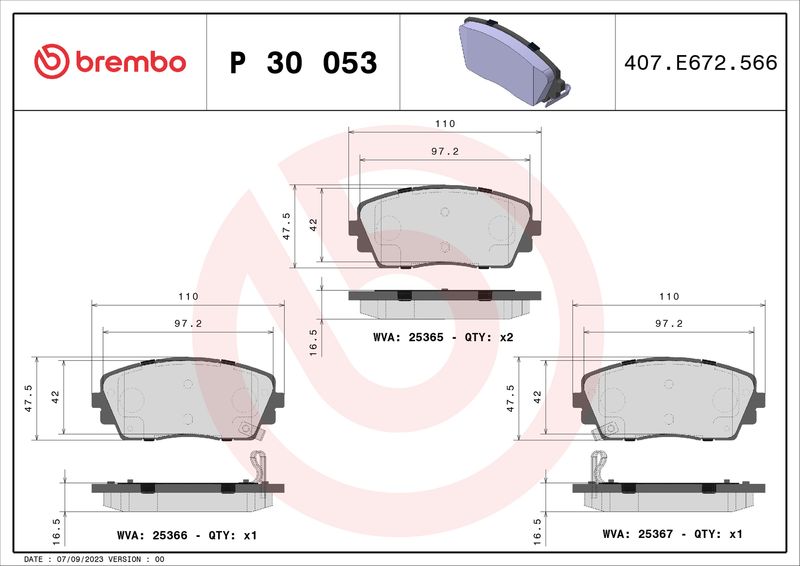 Комплект тормозных колодок, дисковый тормоз BREMBO P30053