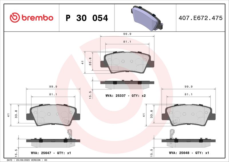 Комплект тормозных колодок, дисковый тормоз BREMBO P30054