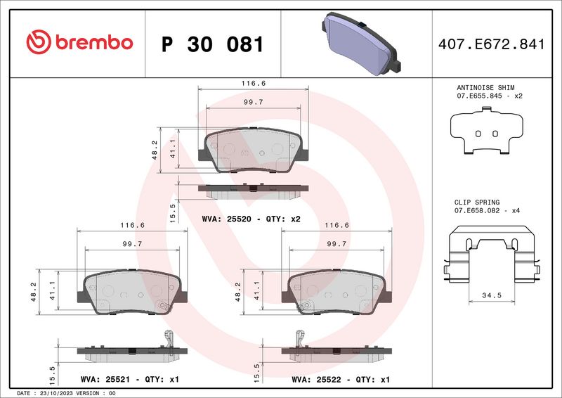 Комплект тормозных колодок, дисковый тормоз BREMBO P30081