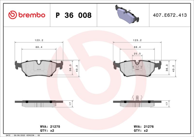 Комплект тормозных колодок, дисковый тормоз BREMBO P36008