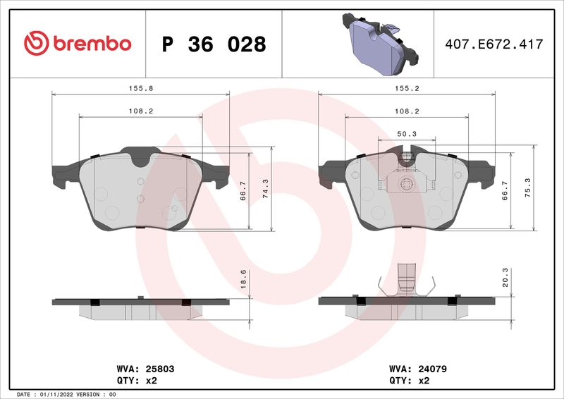 Комплект тормозных колодок, дисковый тормоз BREMBO P36028