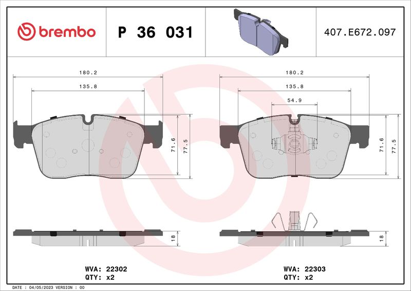 Комплект тормозных колодок, дисковый тормоз BREMBO P36031