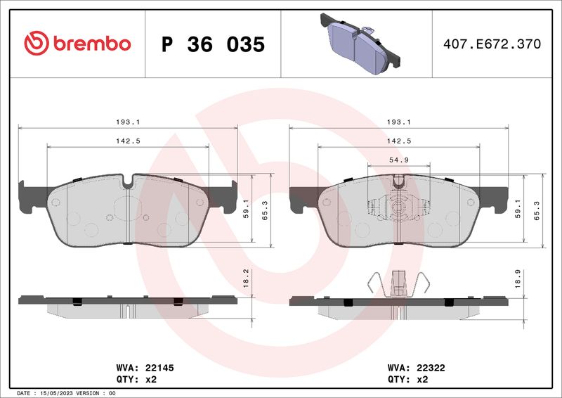 Комплект тормозных колодок, дисковый тормоз BREMBO P36035