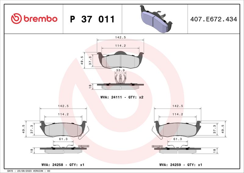 Комплект тормозных колодок, дисковый тормоз BREMBO P37011