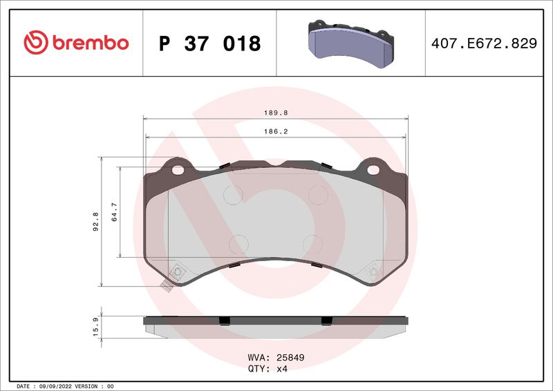 Комплект тормозных колодок, дисковый тормоз BREMBO P37018