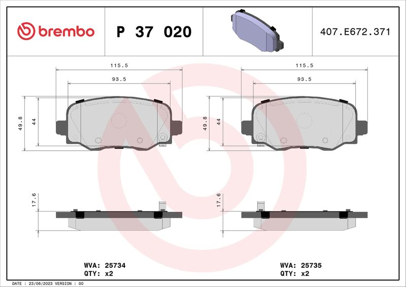 Комплект тормозных колодок, дисковый тормоз BREMBO P37020