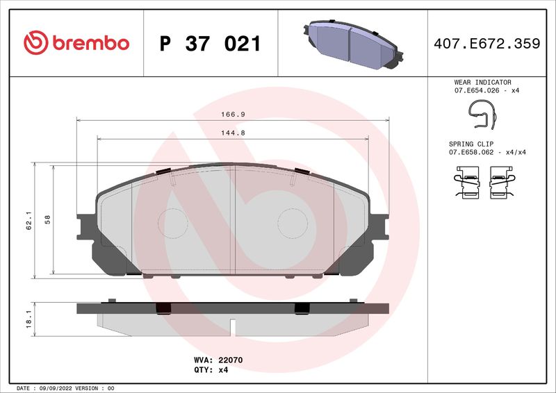 Комплект тормозных колодок, дисковый тормоз BREMBO P37021