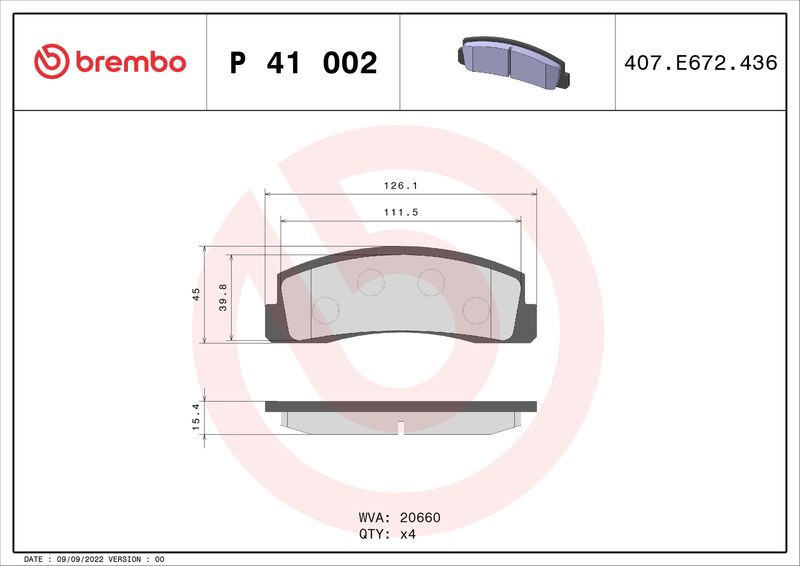 Комплект тормозных колодок, дисковый тормоз BREMBO P41002