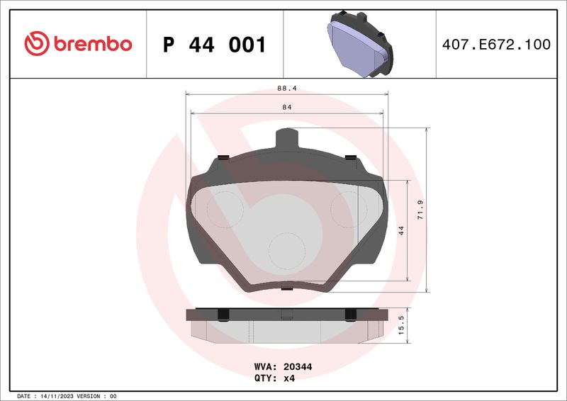 Комплект тормозных колодок, дисковый тормоз BREMBO P44001