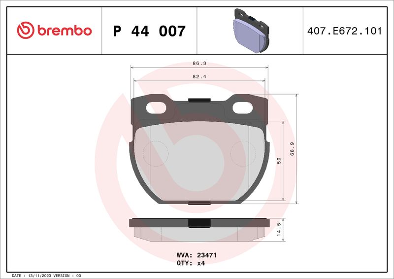 Комплект тормозных колодок, дисковый тормоз BREMBO P44007