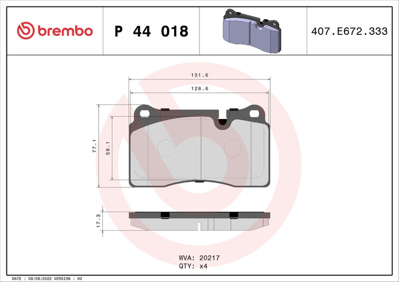 Комплект тормозных колодок, дисковый тормоз BREMBO P44018