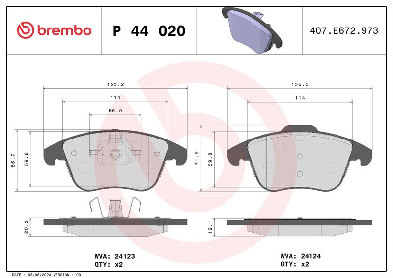 Комплект тормозных колодок, дисковый тормоз BREMBO P44020X