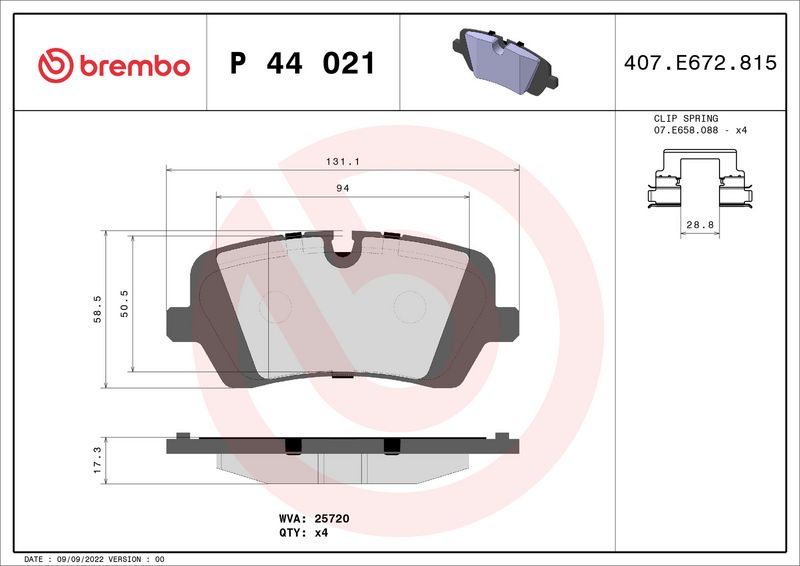 Комплект тормозных колодок, дисковый тормоз BREMBO P44021