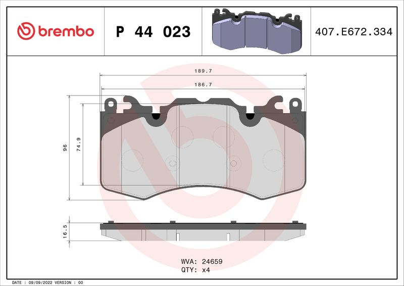 Комплект тормозных колодок, дисковый тормоз BREMBO P44023