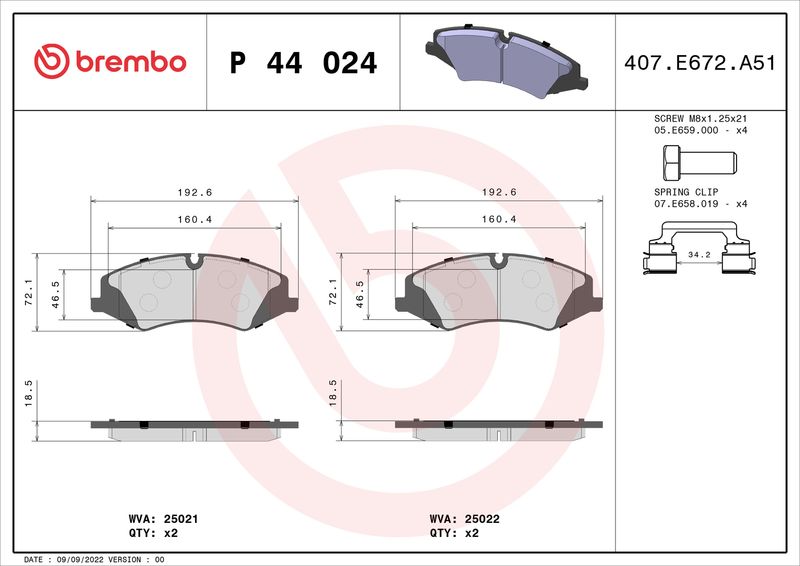 Комплект тормозных колодок, дисковый тормоз BREMBO P44024