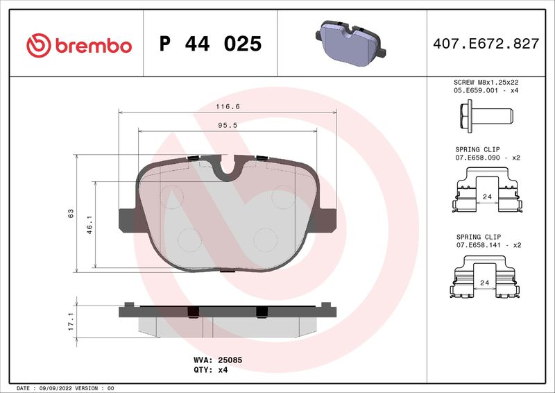 Комплект тормозных колодок, дисковый тормоз BREMBO P44025