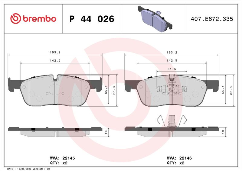 Комплект тормозных колодок, дисковый тормоз BREMBO P44026
