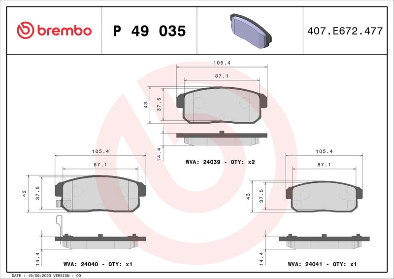 Комплект тормозных колодок, дисковый тормоз BREMBO P49035