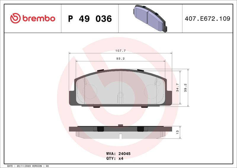 Комплект тормозных колодок, дисковый тормоз BREMBO P49036