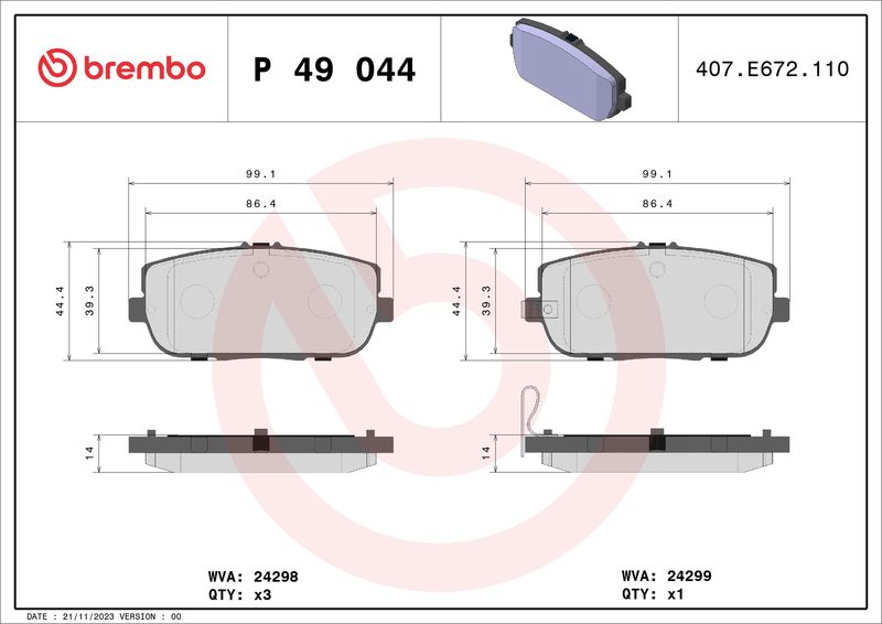 Комплект тормозных колодок, дисковый тормоз BREMBO P49044