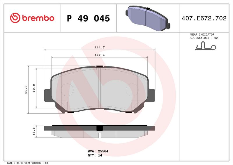 Комплект тормозных колодок, дисковый тормоз BREMBO P49045