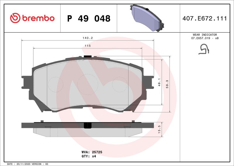 Комплект тормозных колодок, дисковый тормоз BREMBO P49048
