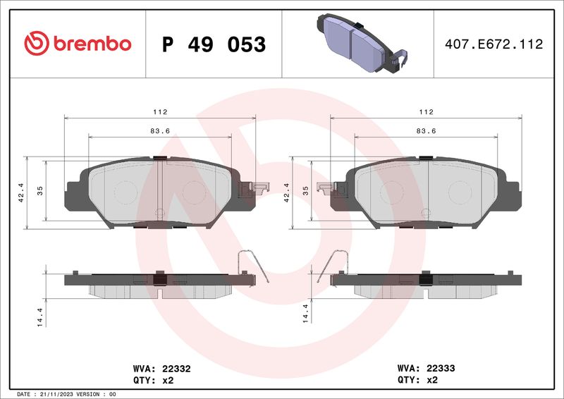 Комплект тормозных колодок, дисковый тормоз BREMBO P49053