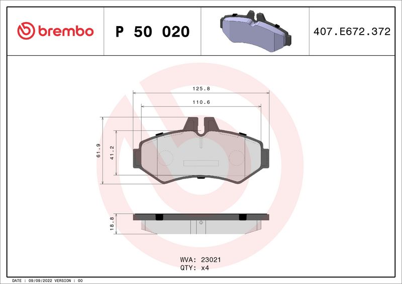 Комплект тормозных колодок, дисковый тормоз BREMBO P50020