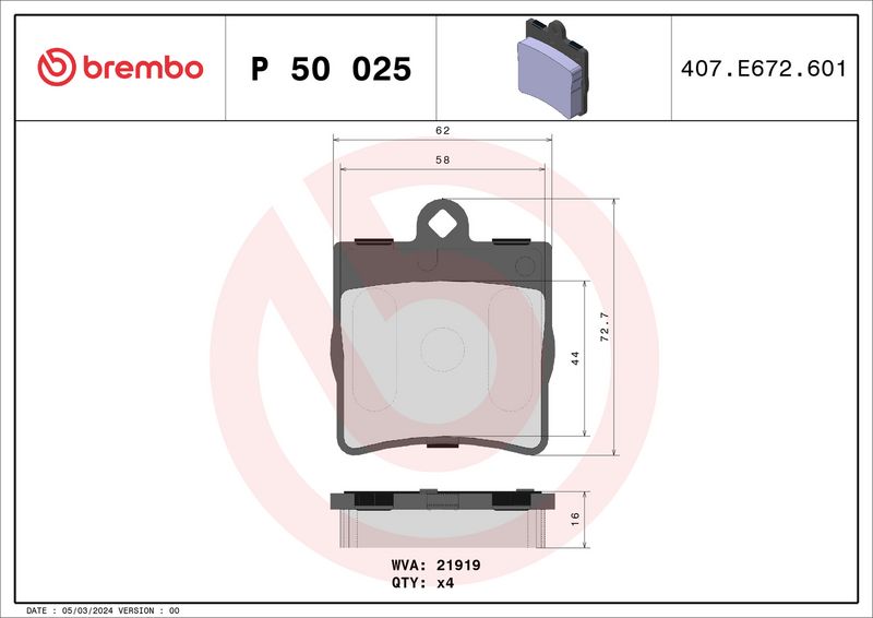 Комплект тормозных колодок, дисковый тормоз BREMBO P50025