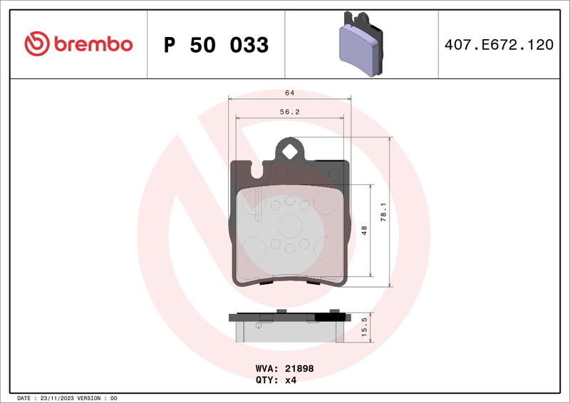 Комплект тормозных колодок, дисковый тормоз BREMBO P50033