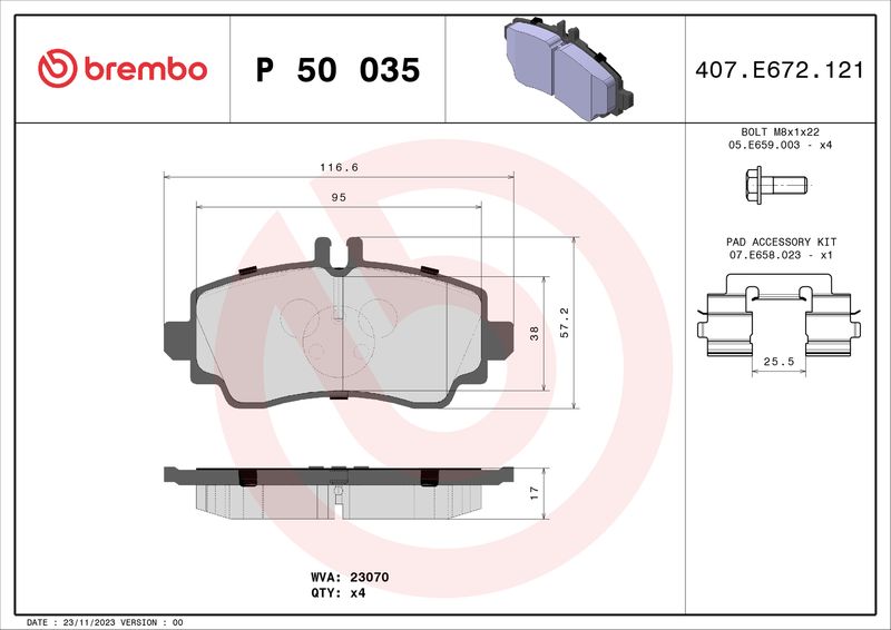 Комплект тормозных колодок, дисковый тормоз BREMBO P50035